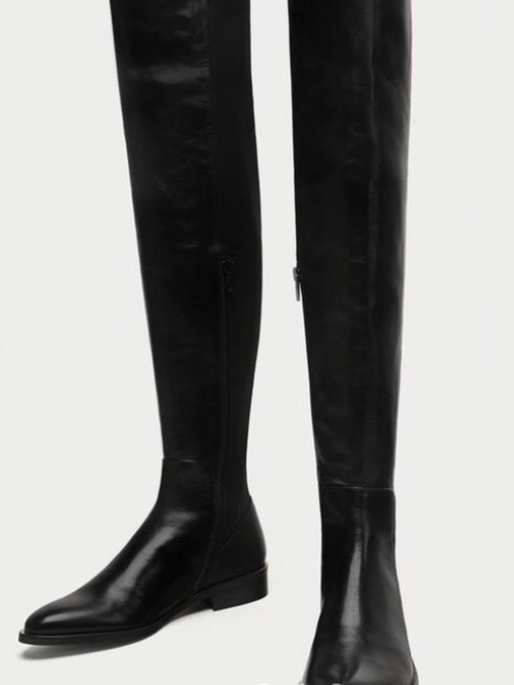 Zara Black Over-the-Knee Smooth Leather Boots. Made In Spain. Size 9(40).